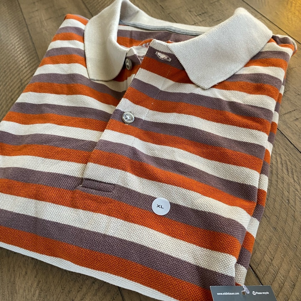 NWT Eddie Bauer Mens short sleeve striped Polo shirt. XL